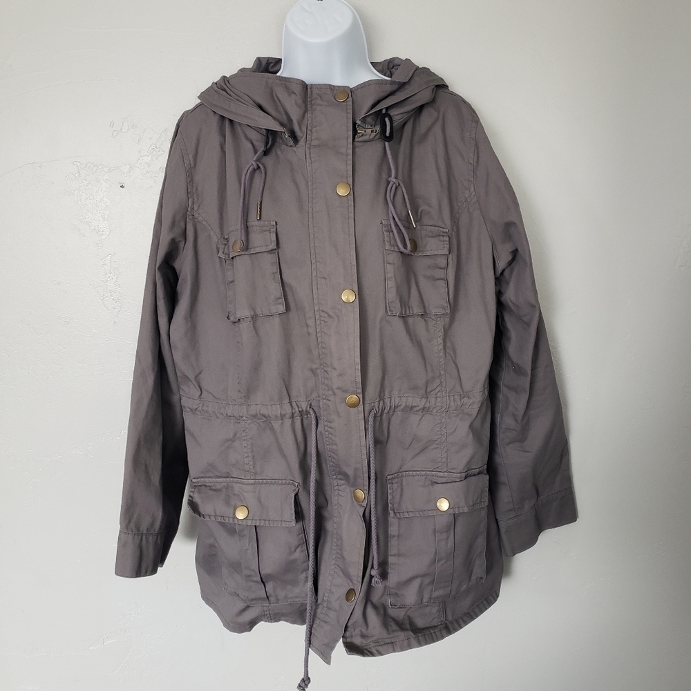 41 Hawthorn NWOT Women's 1X Grey Anorak Utility Cargo Jacket Drawstring Waist